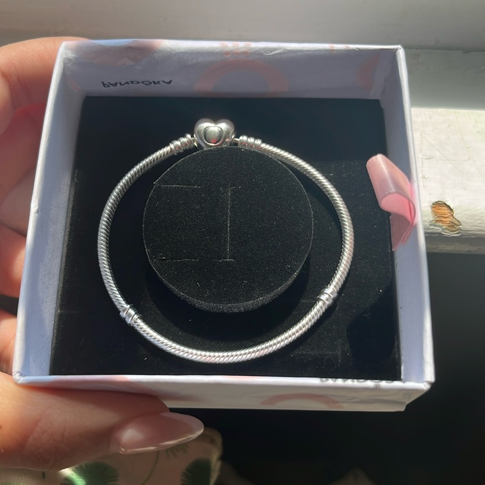Silver Pandora Moments Heart Clasp Snake Chain Bracelet